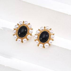 925 Sterling Silver Black Onyx Pearl Earrings 0