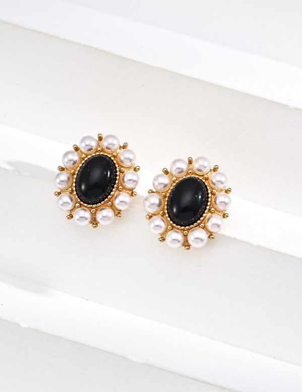 925 Sterling Silver Black Onyx Pearl Earrings 0