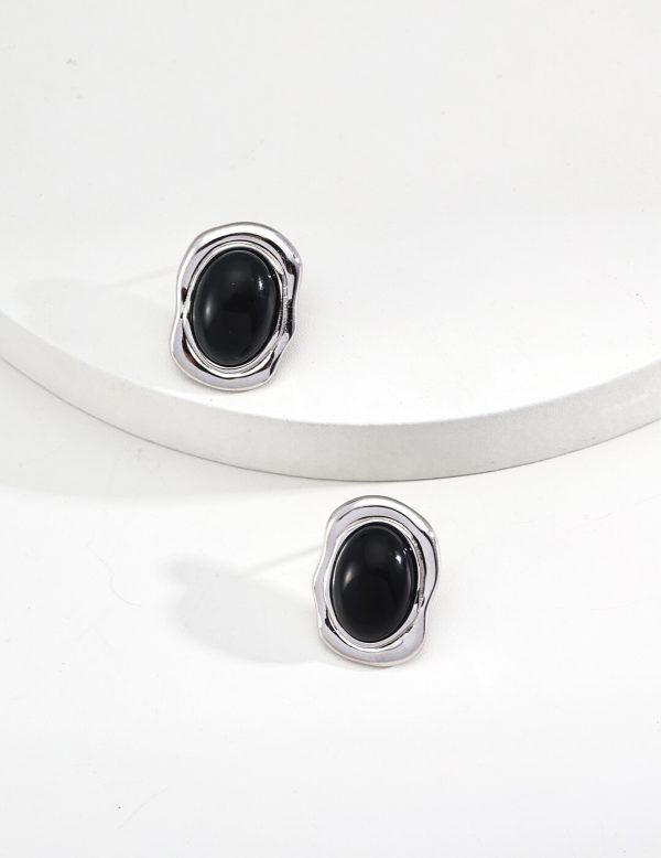 S925 Silver Minimalist Black Onyx Stud Earrings